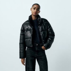 Zara faux leather puffer jacket